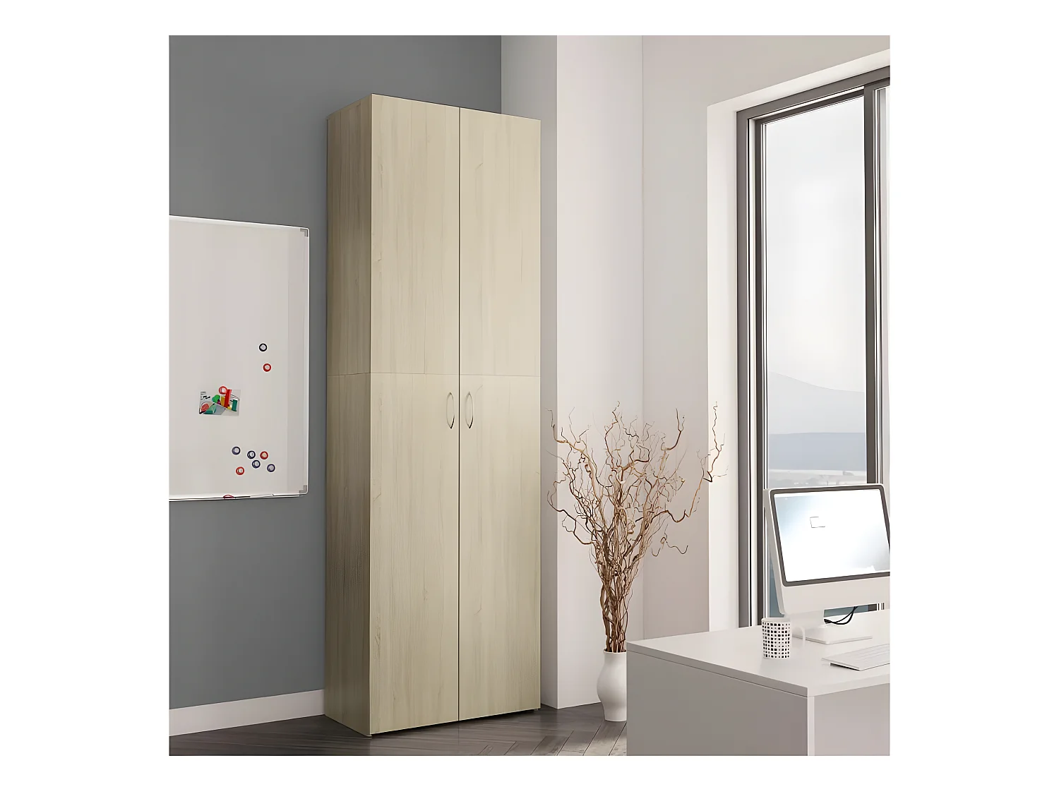 Armoire de bureau 2 portes chêne clair Ousti