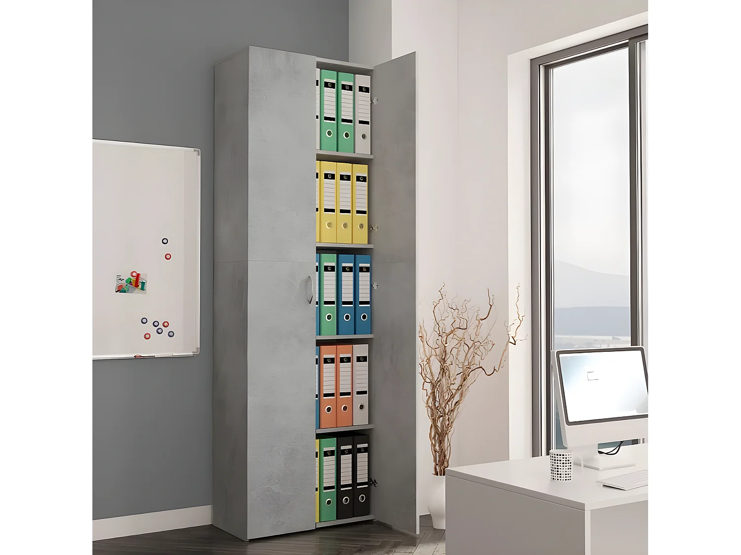 Armoire de bureau 2 portes bois gris effet béton Ousti