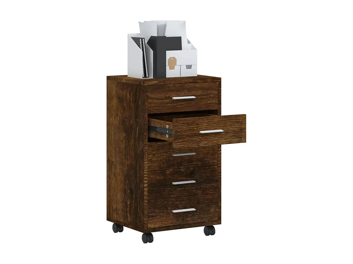 Armoire à tiroirs avec roulettes Chêne fumé Bois d'ingénierie