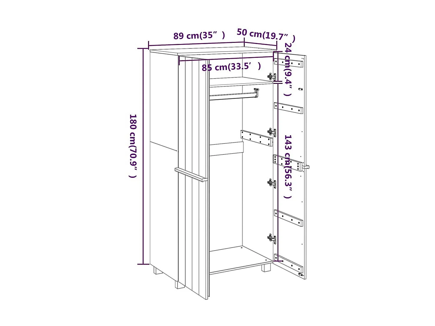 Garde-robe Blanc 89x50x180 Bois massif de pin