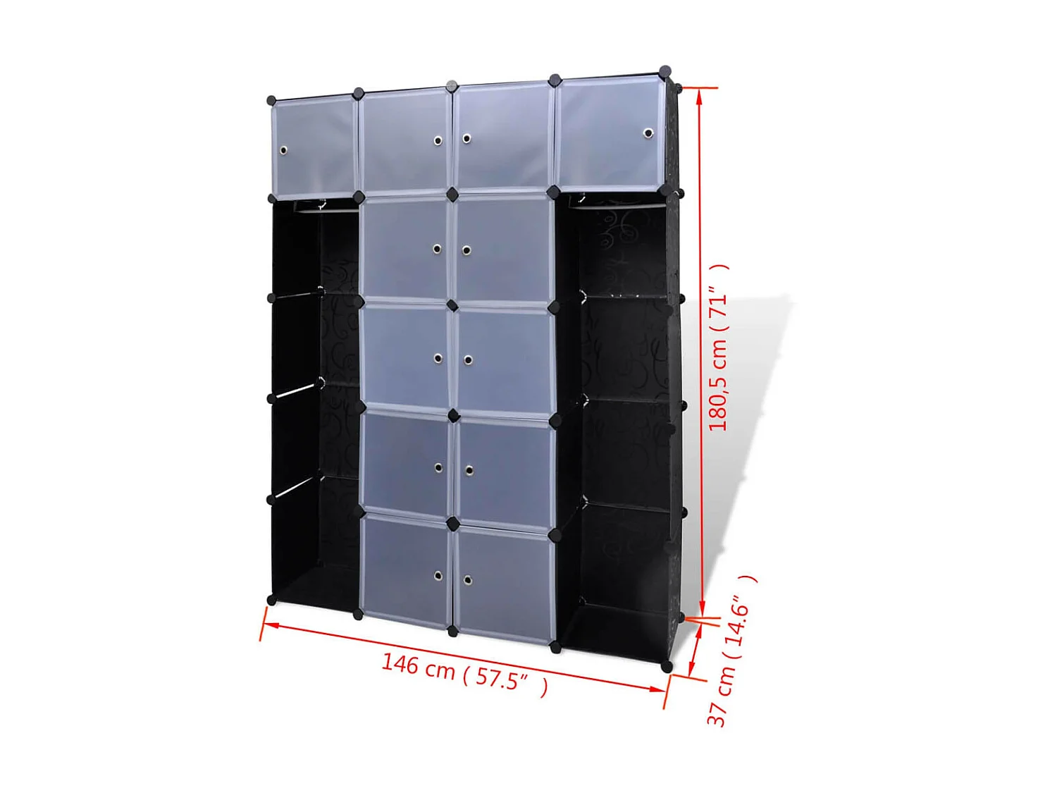 Cabinet modulable avec 14 compartiments noir et blanc 37x146x180,5