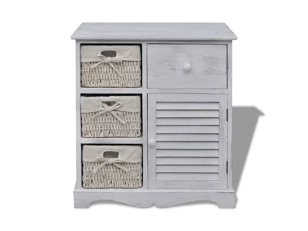 Armoire en bois 3 paniers gauches en tissage Blanc