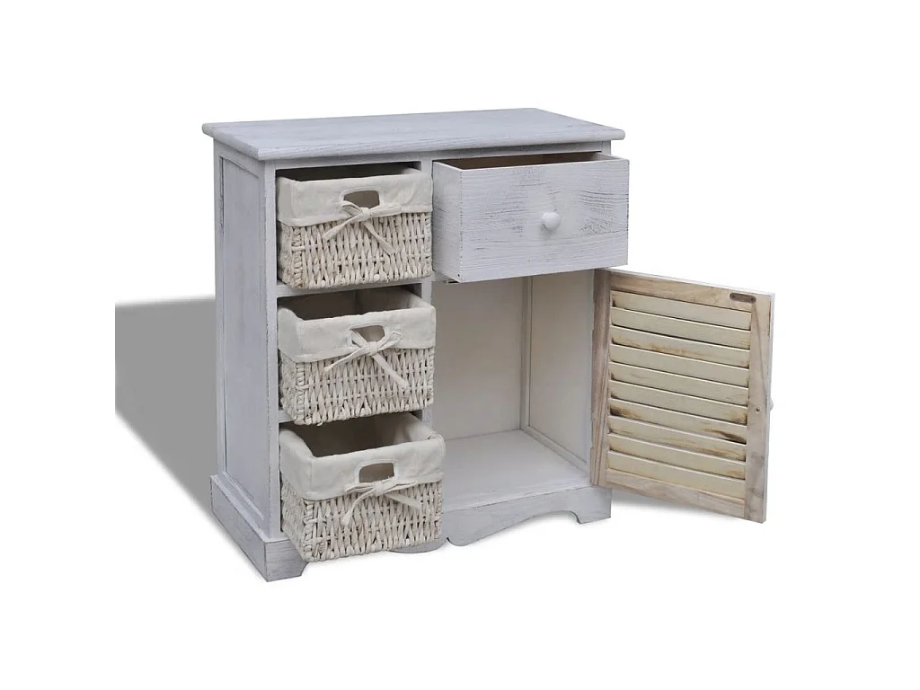 Armoire en bois 3 paniers gauches en tissage Blanc