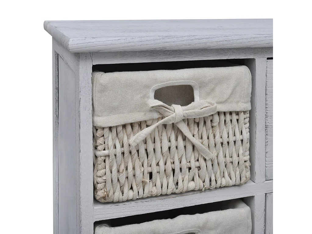 Armoire en bois 3 paniers gauches en tissage Blanc