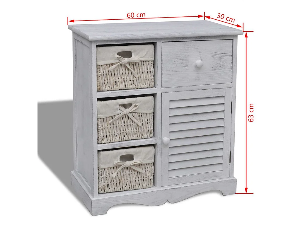 Armoire en bois 3 paniers gauches en tissage Blanc