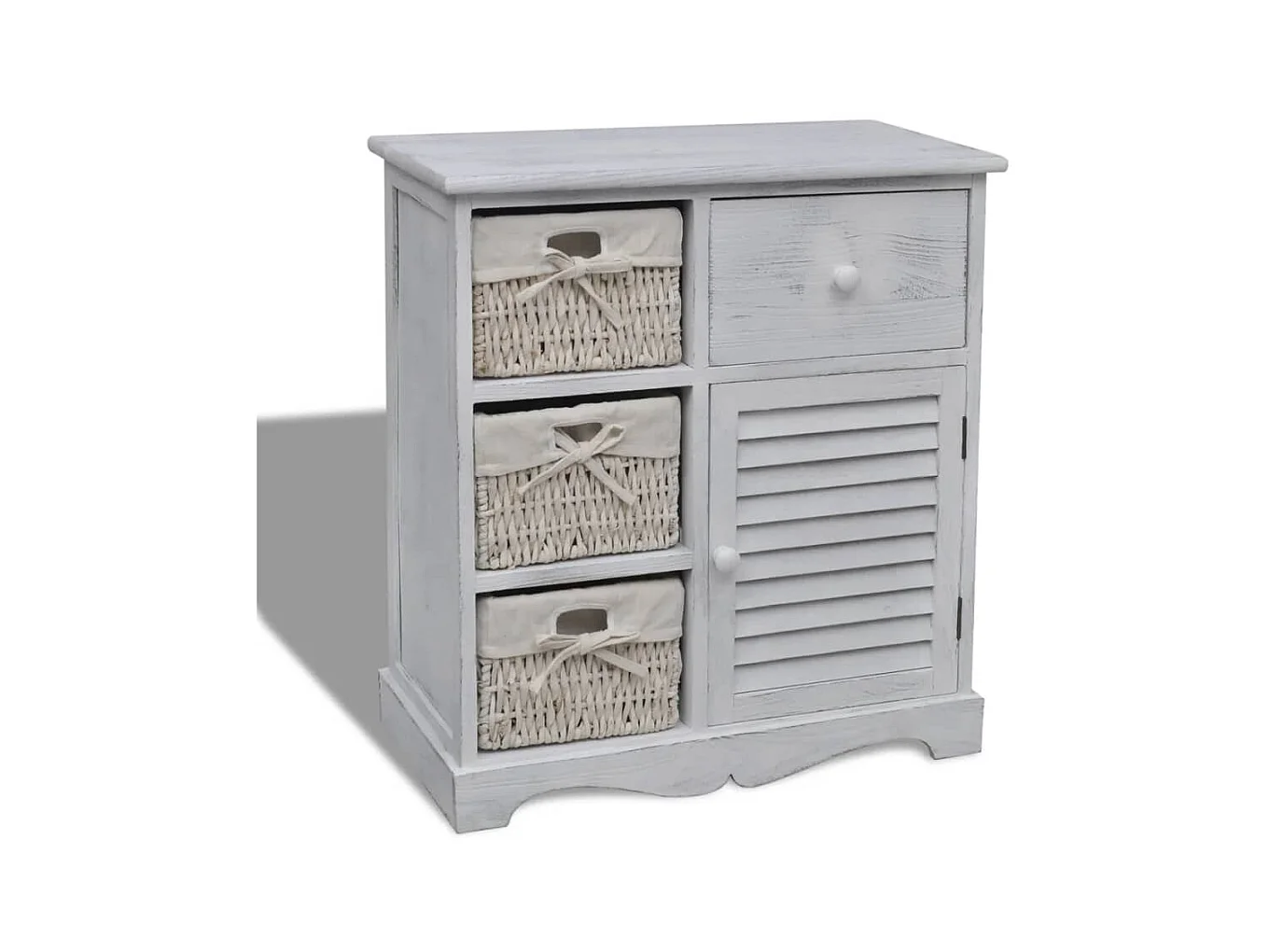Armoire en bois 3 paniers gauches en tissage Blanc