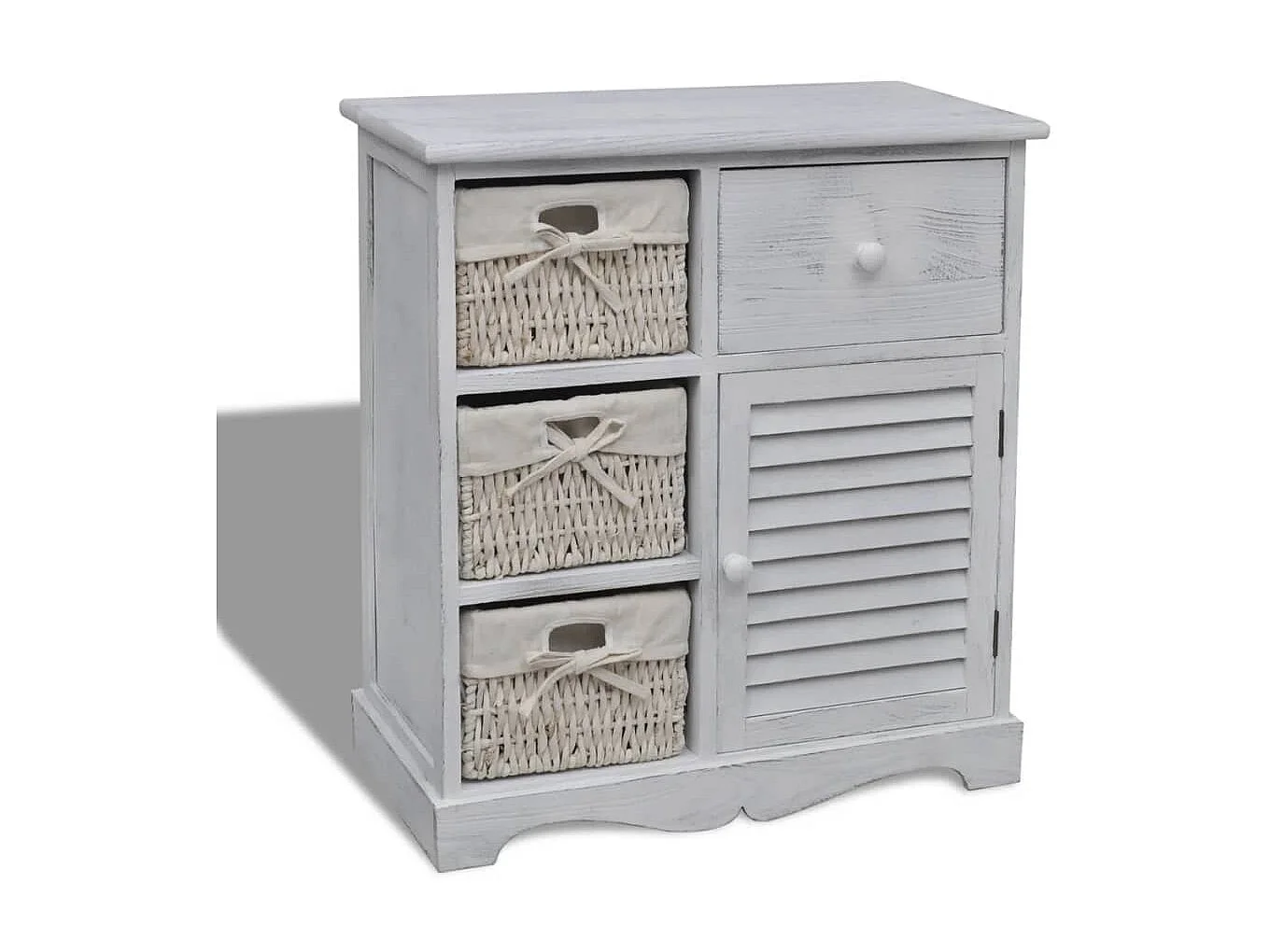 Armoire en bois 3 paniers gauches en tissage Blanc