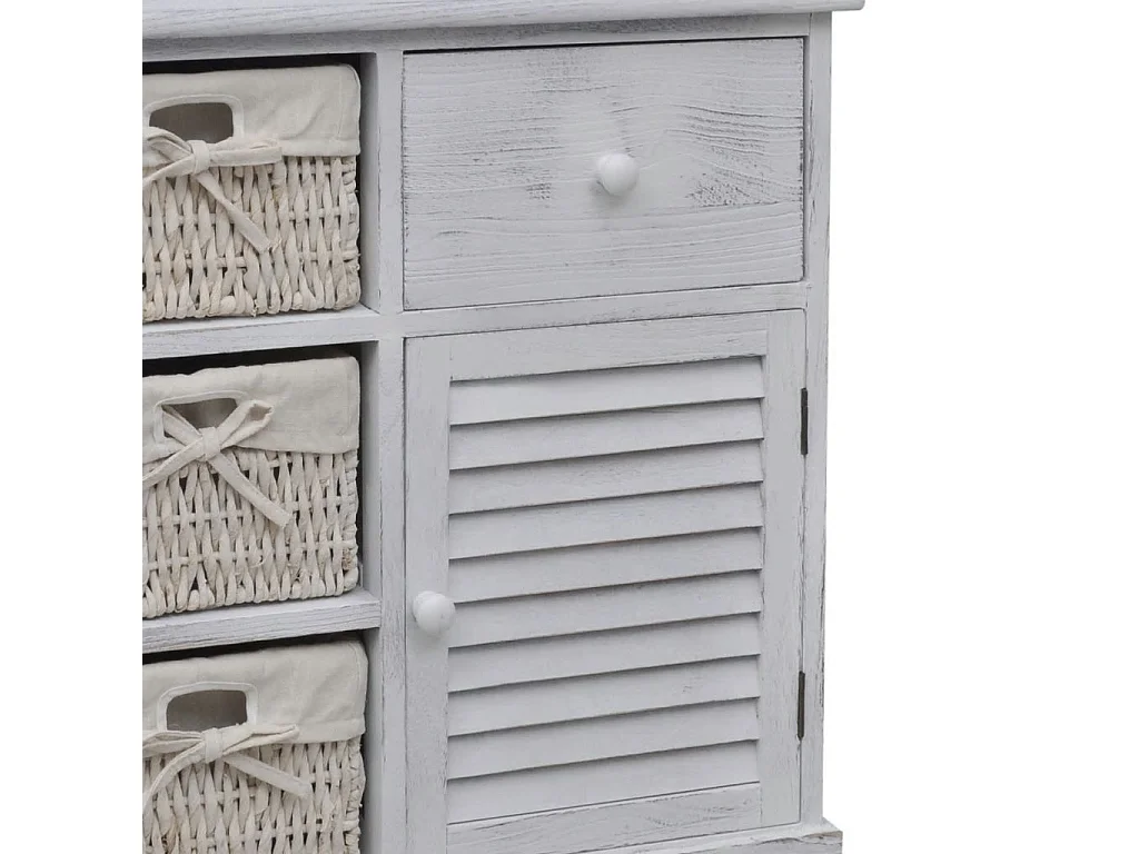 Armoire en bois 3 paniers gauches en tissage Blanc