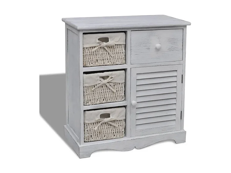 Armoire en bois 3 paniers gauches en tissage Blanc