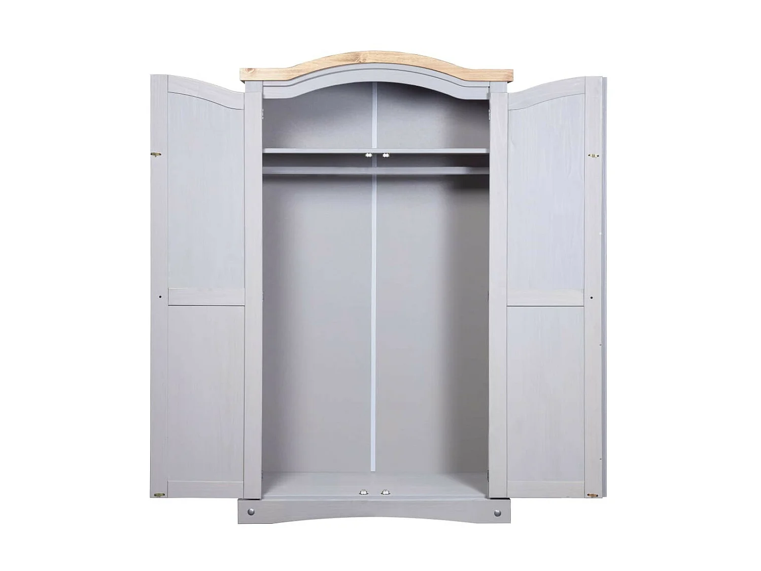 Armoire 2 portes pin massif gris et bois clair Harrie