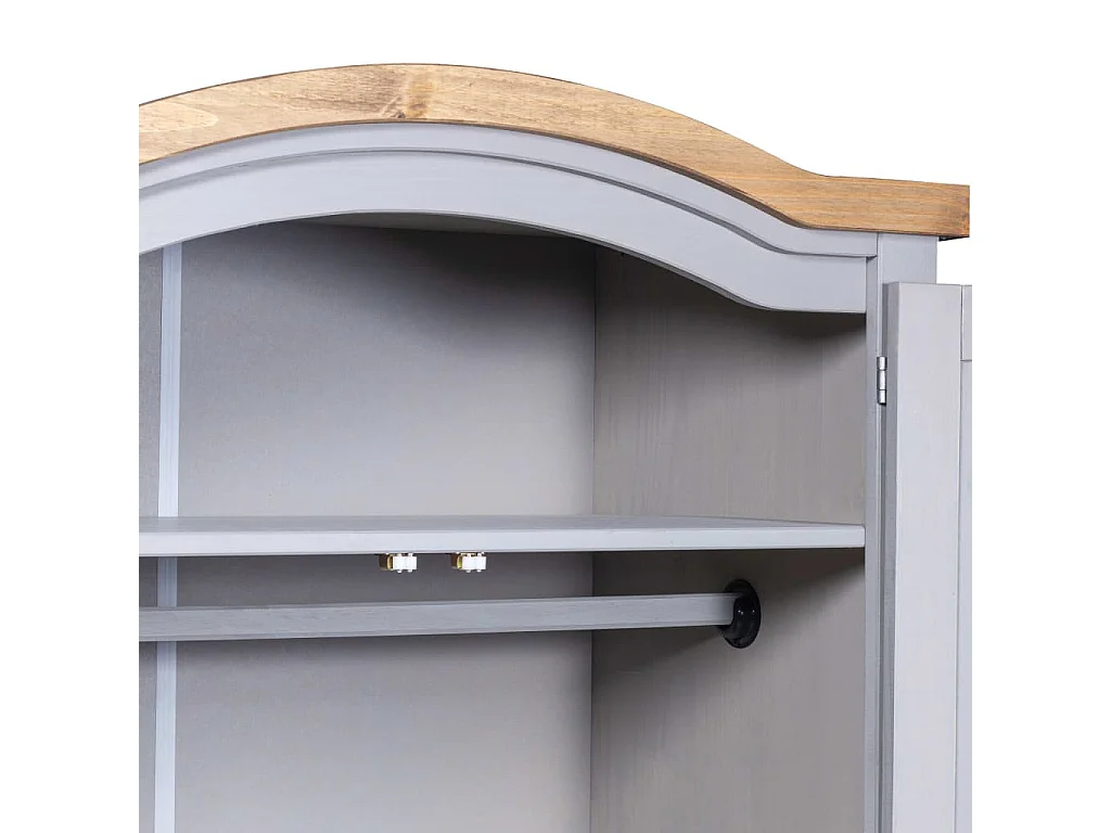 Armoire 2 portes pin massif gris et bois clair Harrie