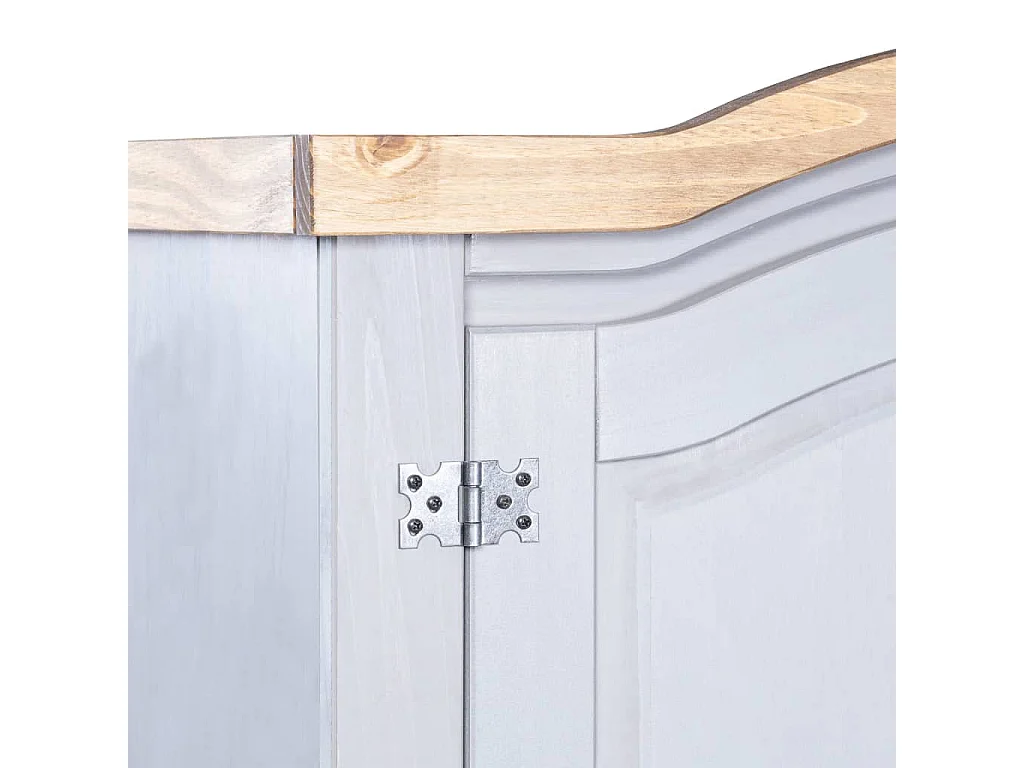 Armoire 2 portes pin massif gris et bois clair Harrie