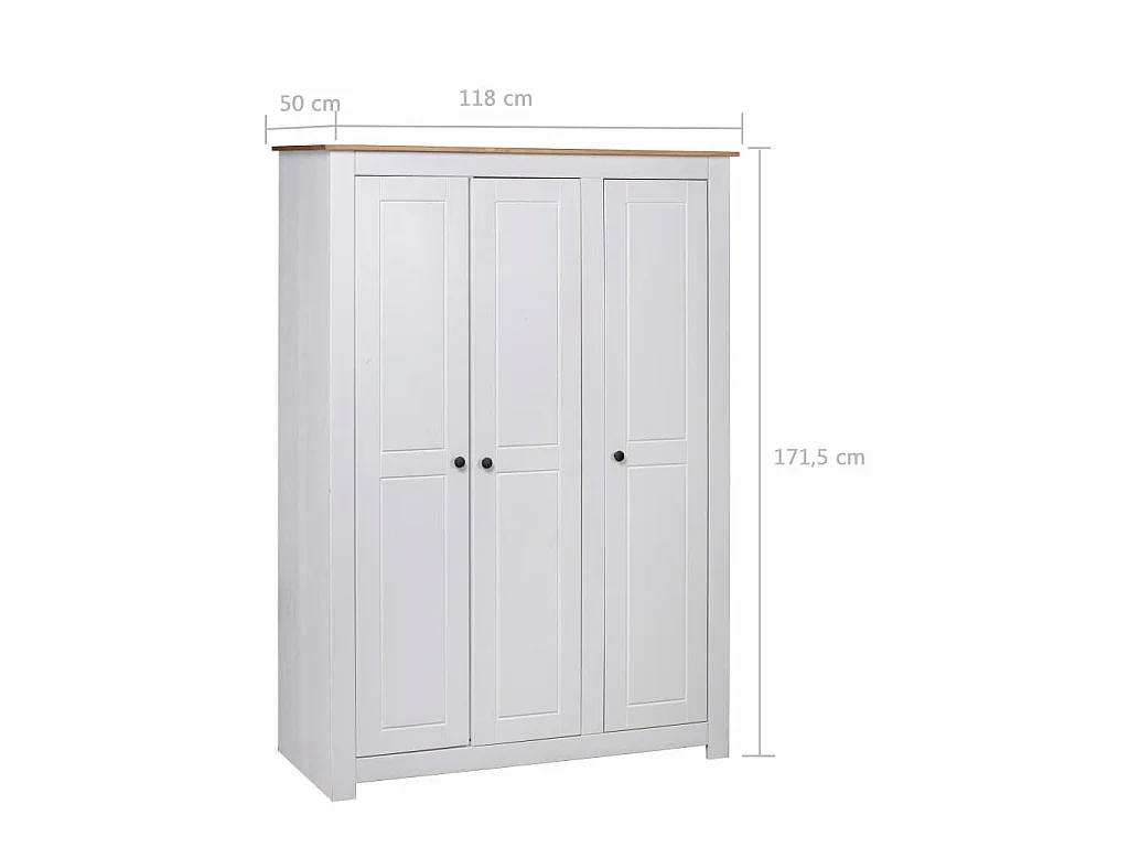 Garde-robe 3 portes Blanc 118x50x171,5 Pin Assortiment Panama