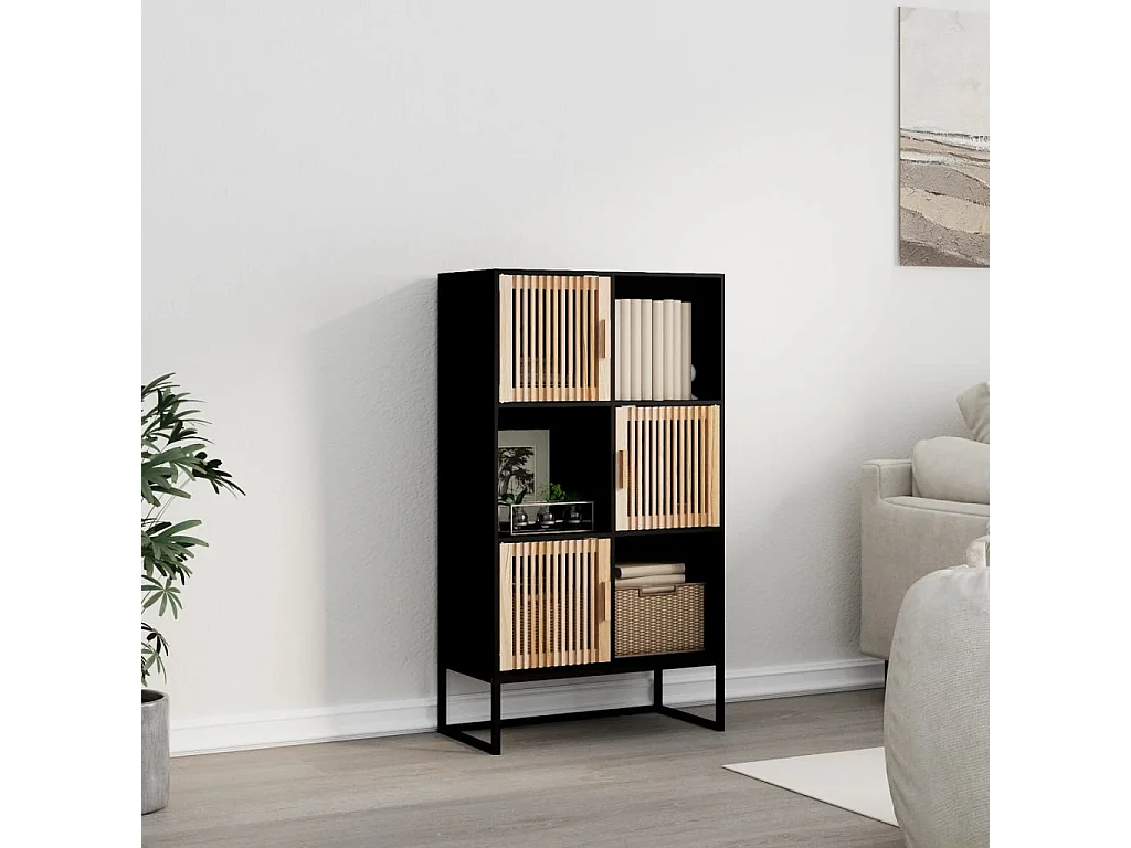 Buffet haut noir 70x35x125 bois d'ingénierie