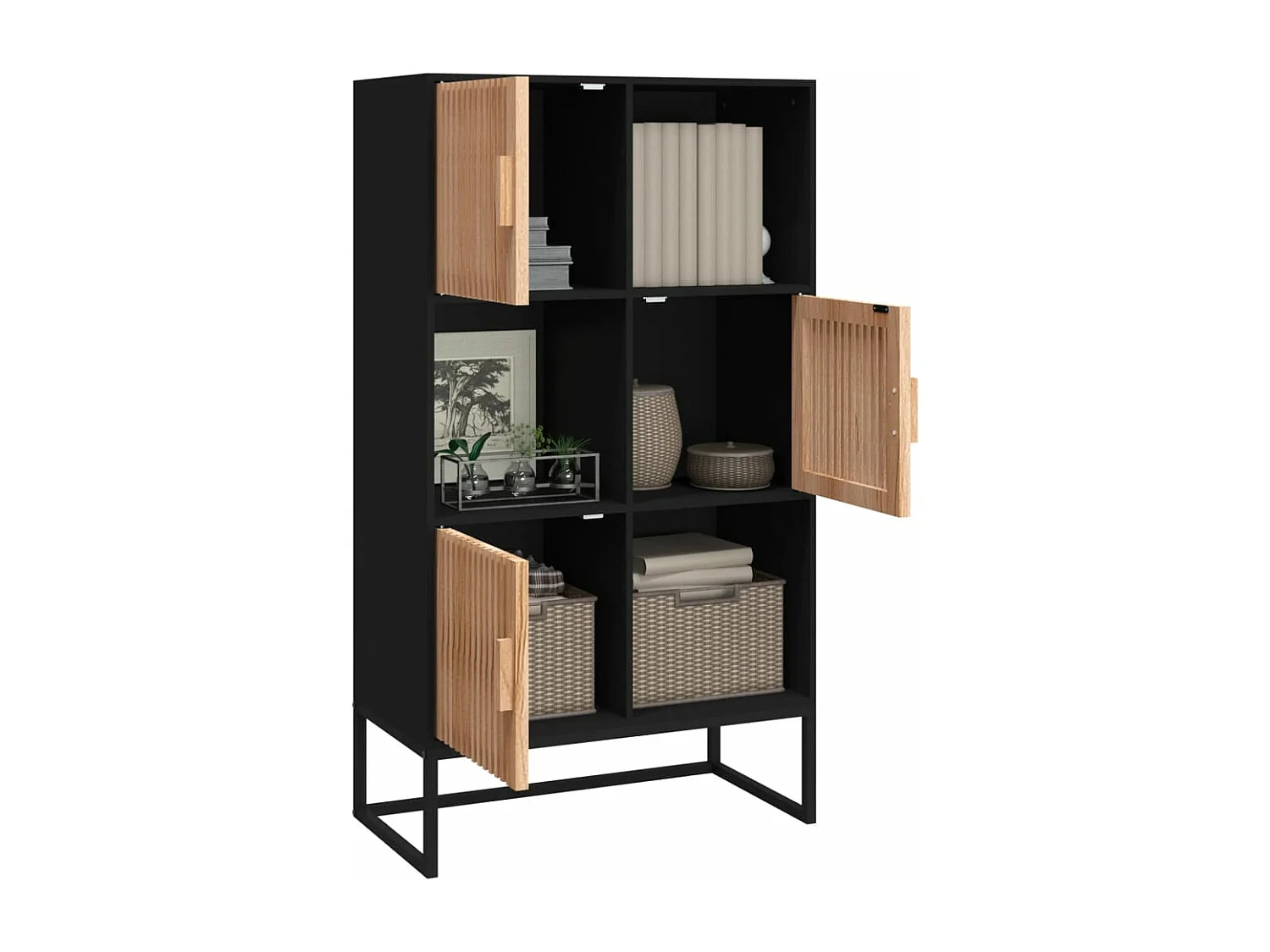 Buffet haut noir 70x35x125 bois d'ingénierie