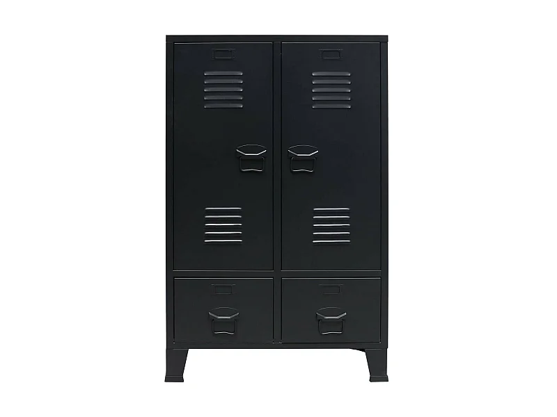 Armoire 2 portes 2 tiroirs métal noir industriel Kibane 68cm