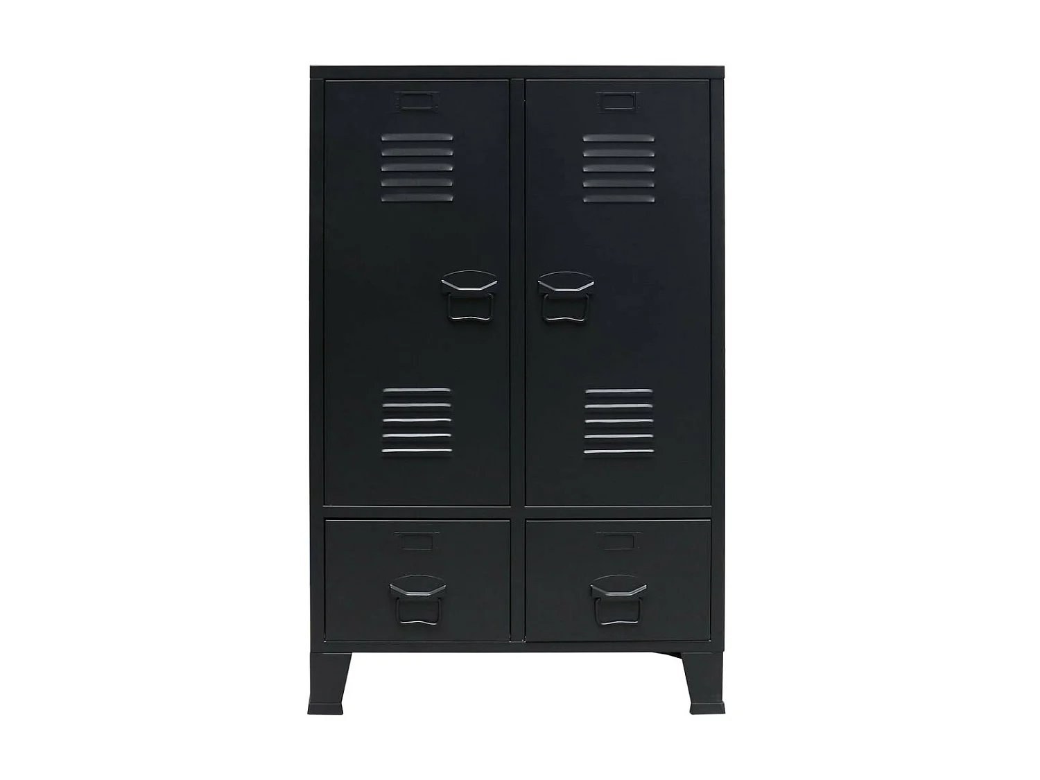 Armoire 2 portes 2 tiroirs métal noir industriel Kibane 68cm