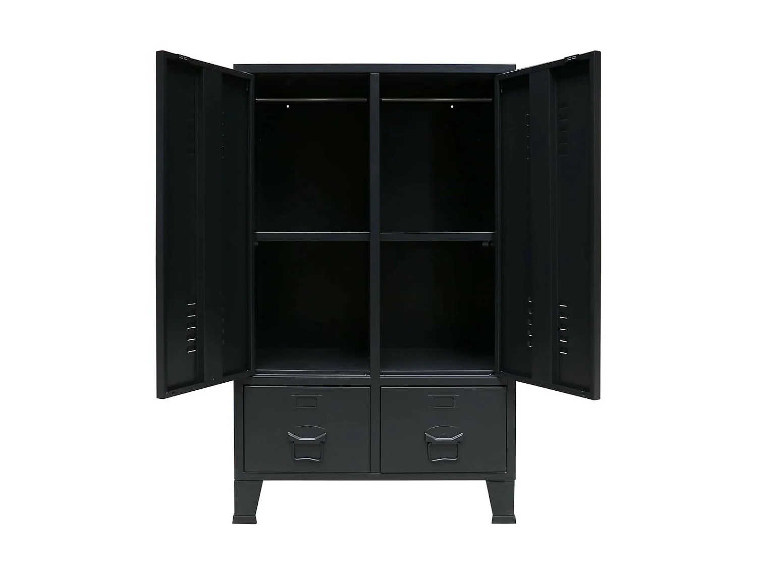 Armoire 2 portes 2 tiroirs métal noir industriel Kibane 68cm