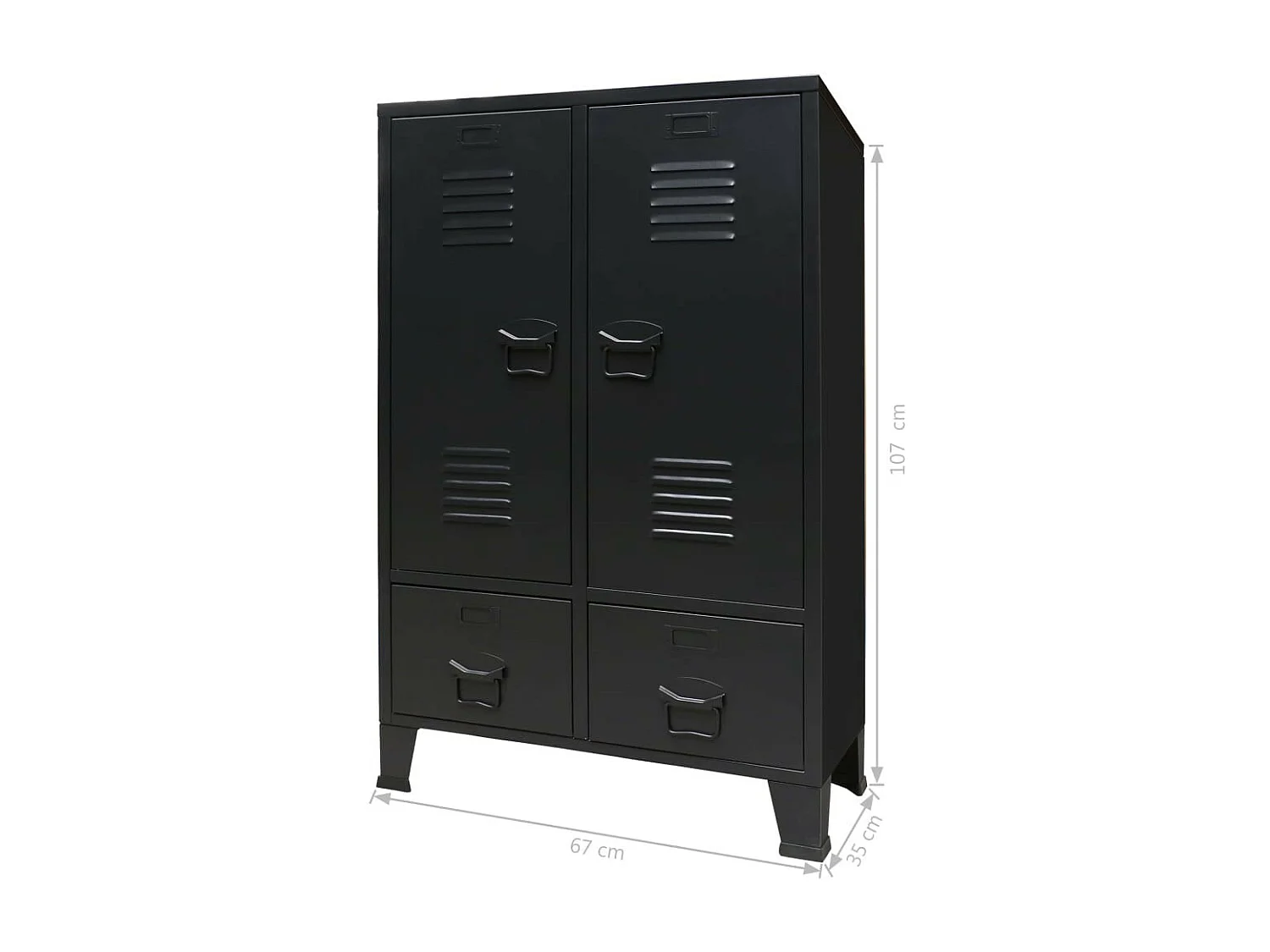 Armoire 2 portes 2 tiroirs métal noir industriel Kibane 68cm