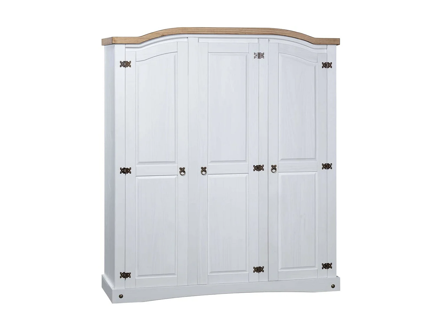 Armoire 3 portes pin massif blanc et bois clair Harrie