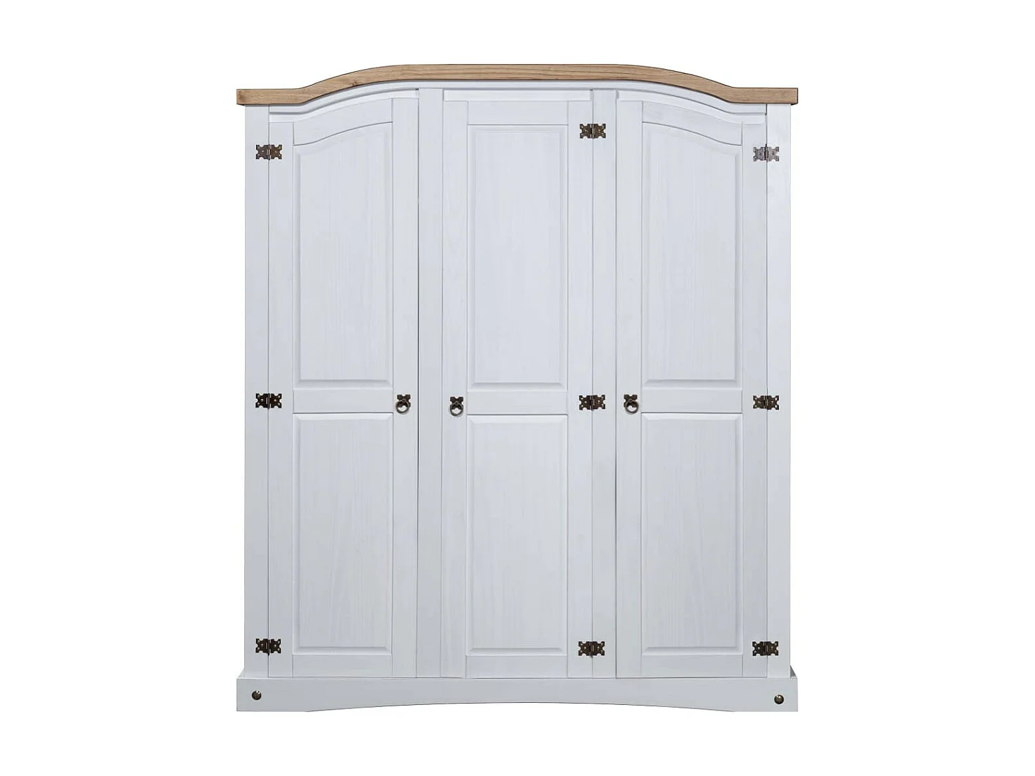 Armoire 3 portes pin massif blanc et bois clair Harrie