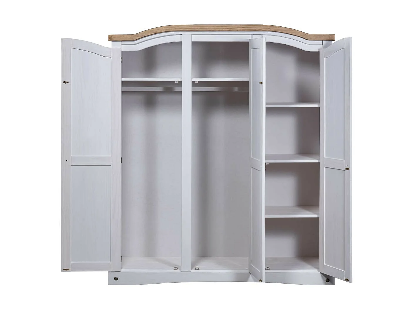 Armoire 3 portes pin massif blanc et bois clair Harrie