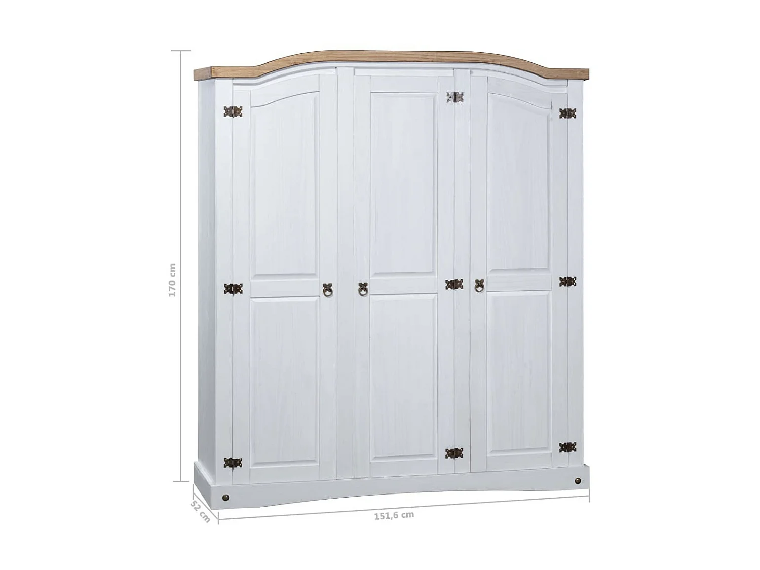 Armoire 3 portes pin massif blanc et bois clair Harrie