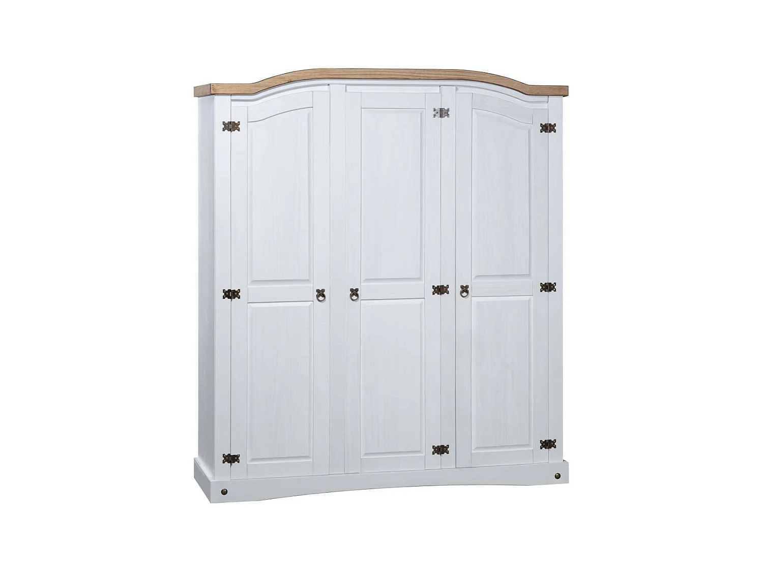 Armoire 3 portes pin massif blanc et bois clair Harrie