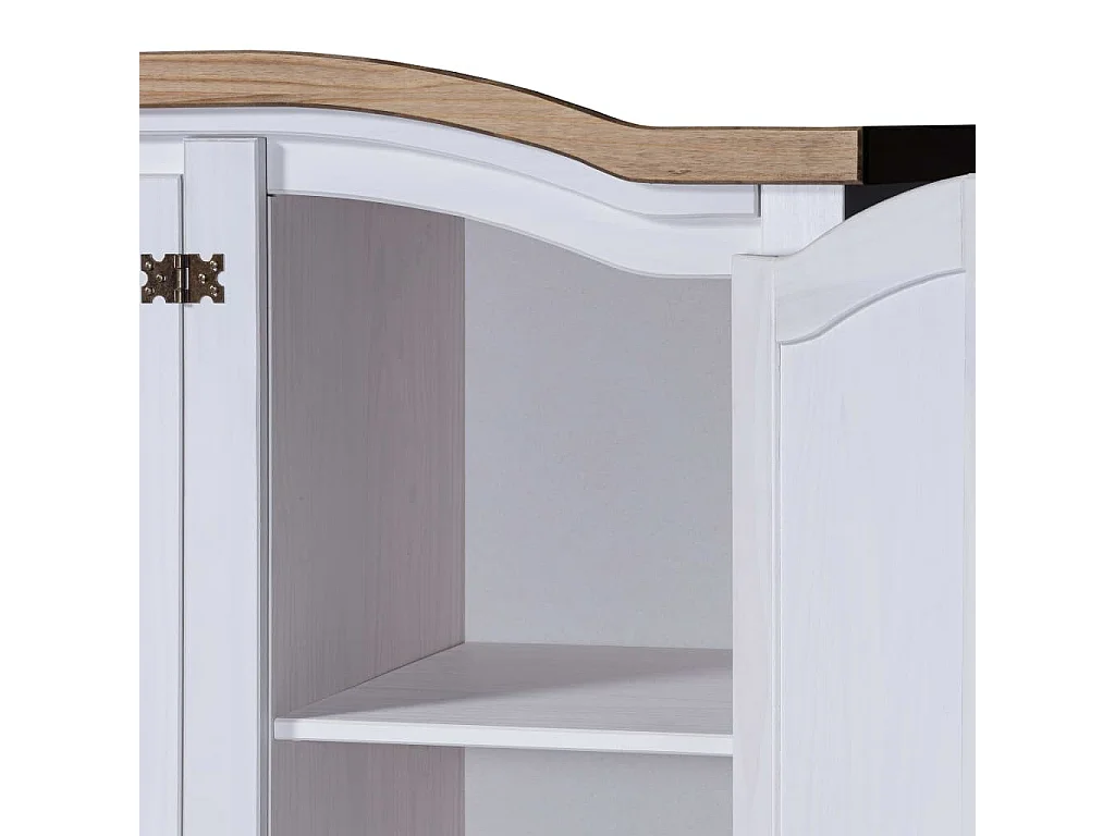 Armoire 3 portes pin massif blanc et bois clair Harrie