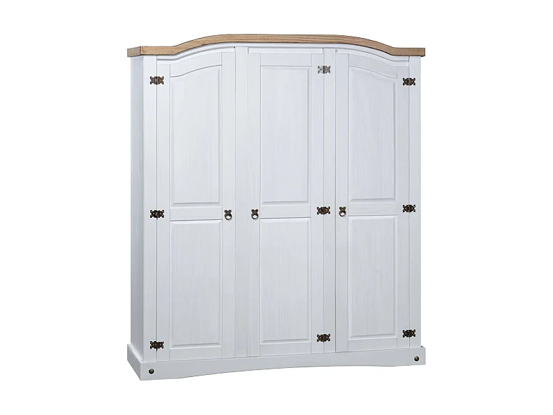 Armoire 3 portes pin massif blanc et bois clair Harrie
