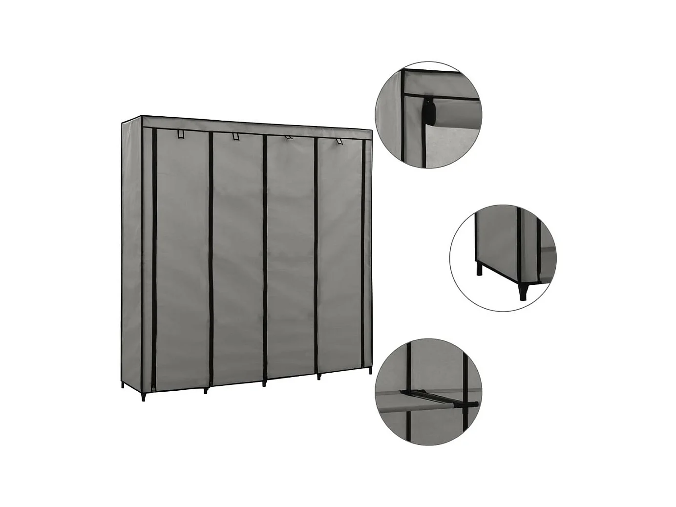 Garde-robe avec 4 compartiments Gris 175 x 45x170