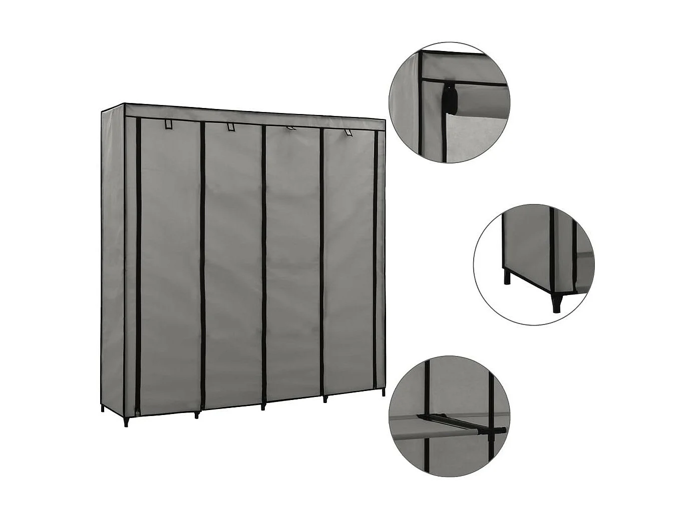 Garde-robe avec 4 compartiments Gris 175 x 45x170