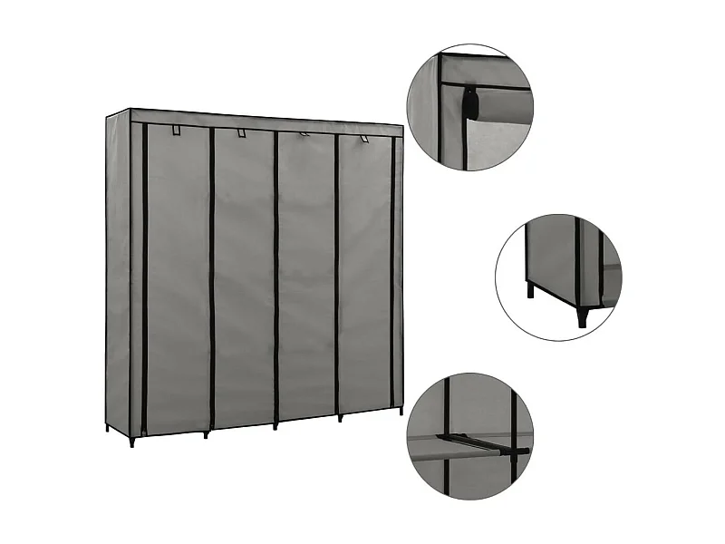 Garde-robe avec 4 compartiments Gris 175 x 45x170