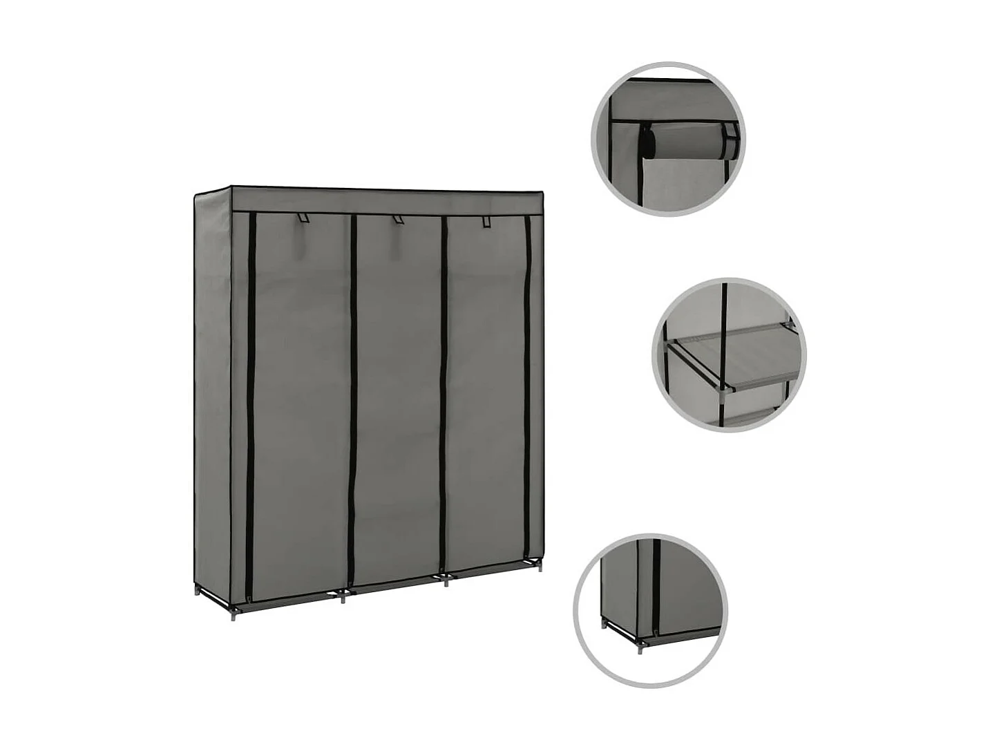 Armoire avec compartiments et barres Gris 150x45x175 Tissu