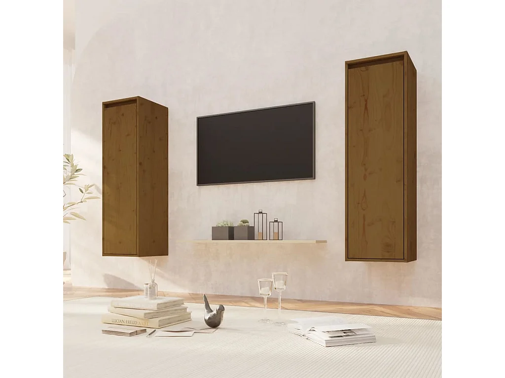 Armoires murales 2 pcs Marron miel 30x30x100 Pin massif