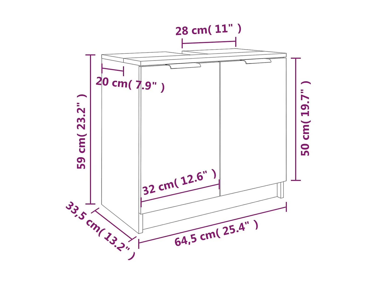 Armoire de bain Sonoma gris 64,5x33,5x59 Bois d'ingénierie