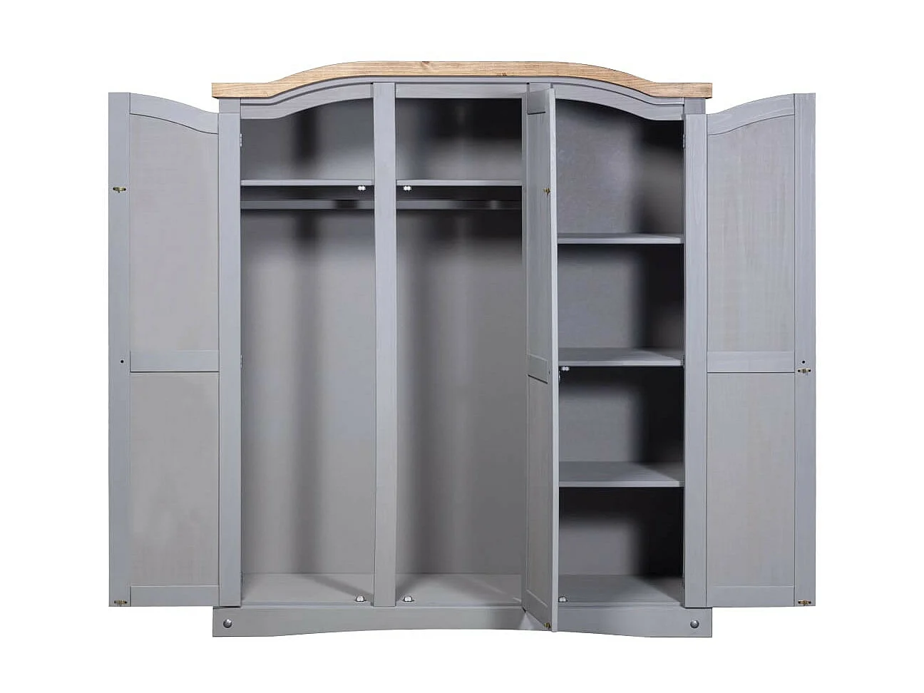 Armoire 3 portes pin massif gris et bois clair Harrie