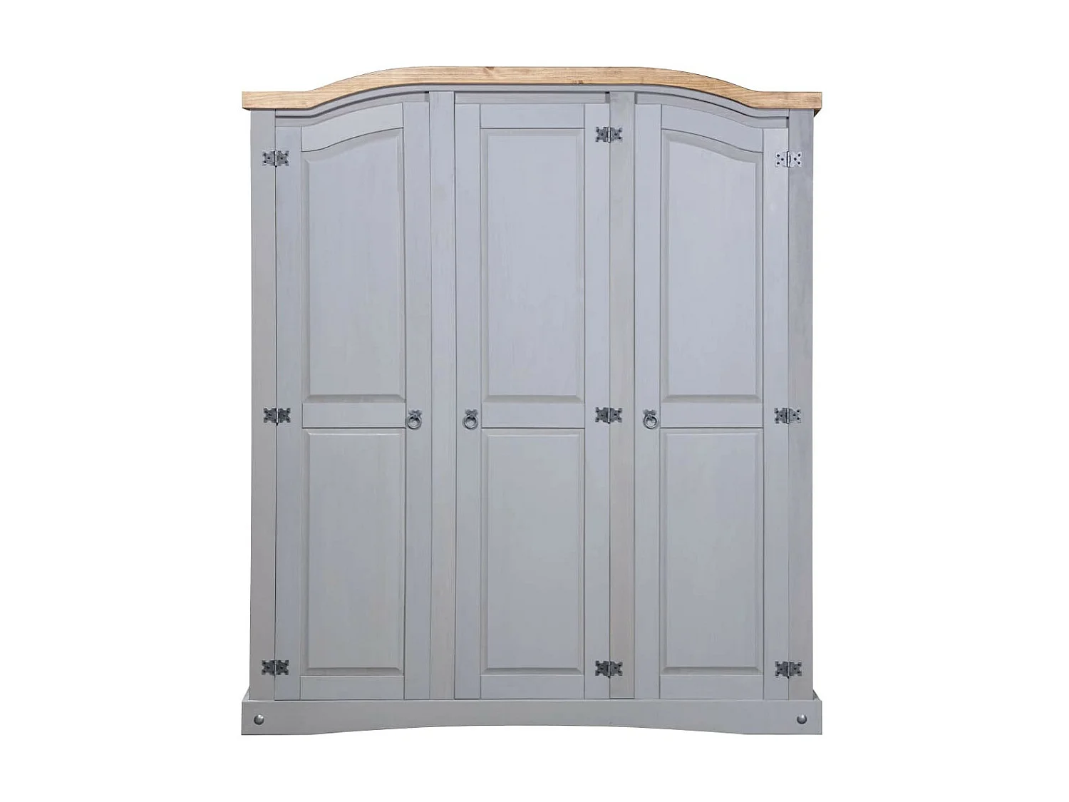 Armoire 3 portes pin massif gris et bois clair Harrie