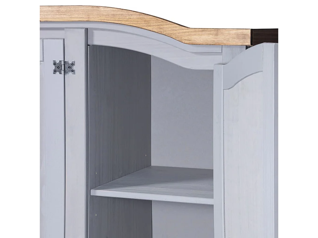 Armoire 3 portes pin massif gris et bois clair Harrie