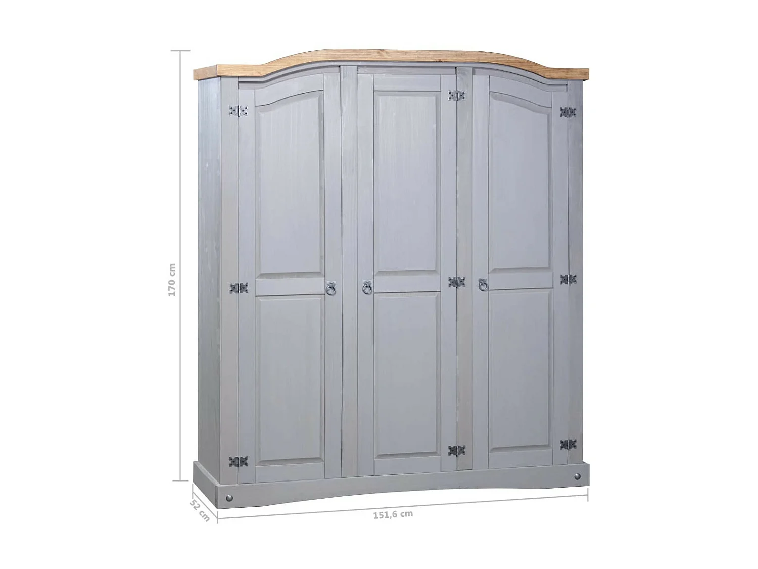 Armoire 3 portes pin massif gris et bois clair Harrie