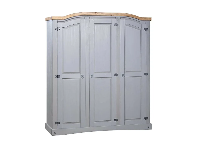 Armoire 3 portes pin massif gris et bois clair Harrie