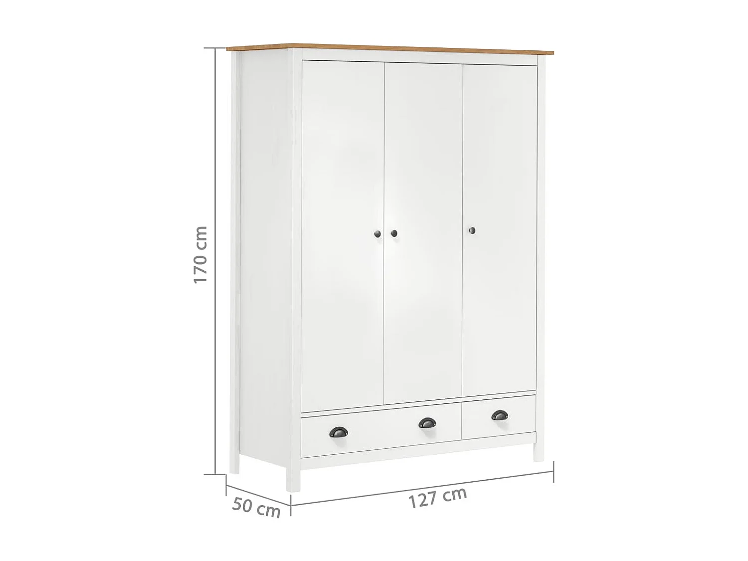 Garde-robe à 3 portes Hill Range Blanc 127x50x170 Pin solide