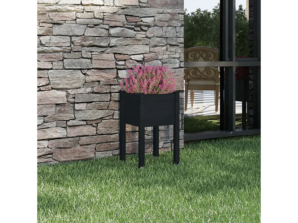 Jardinière d'extérieur Noir 40x40x70 Bois de pin massif
