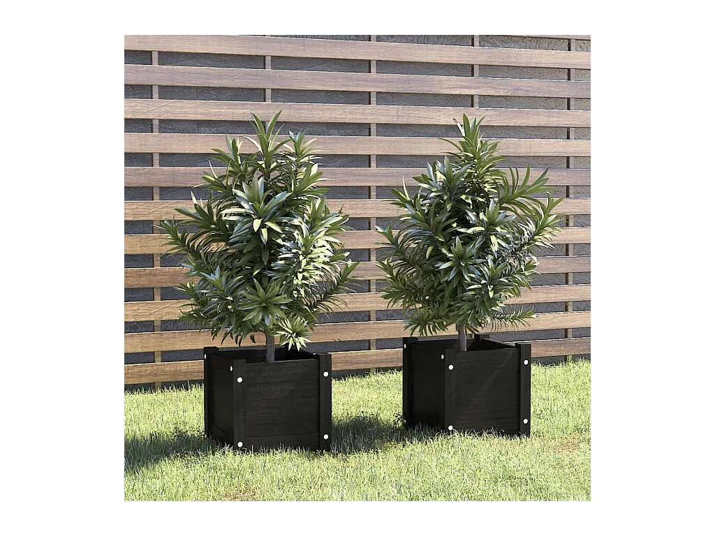 Jardinières d'extérieur 2 pcs Noir 31x31x31 Bois de pin