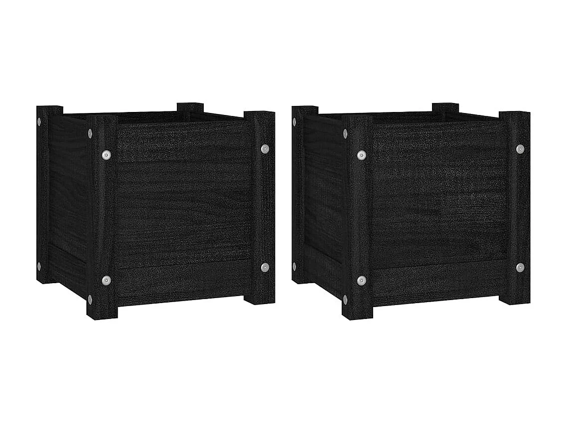 Jardinières d'extérieur 2 pcs Noir 31x31x31 Bois de pin
