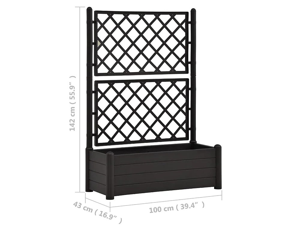Jardinière avec treillis 100x43x142 PP Anthracite
