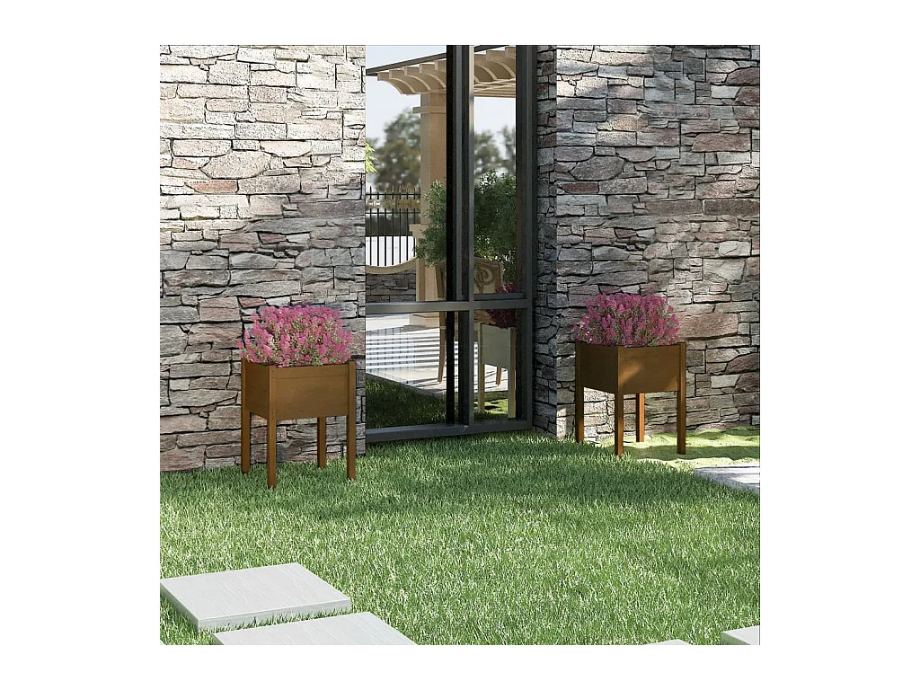 Jardinières 2 pcs Marron miel 50x50x70 Bois de pin massif