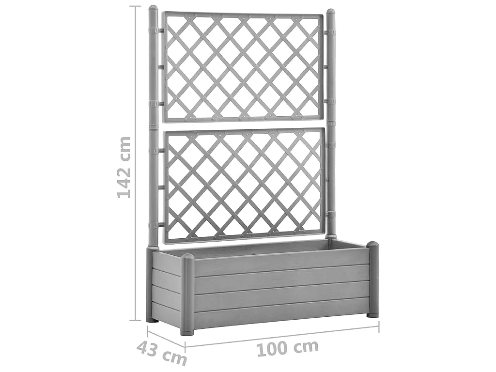 Jardinière avec treillis 100x43x142 PP Gris pierre