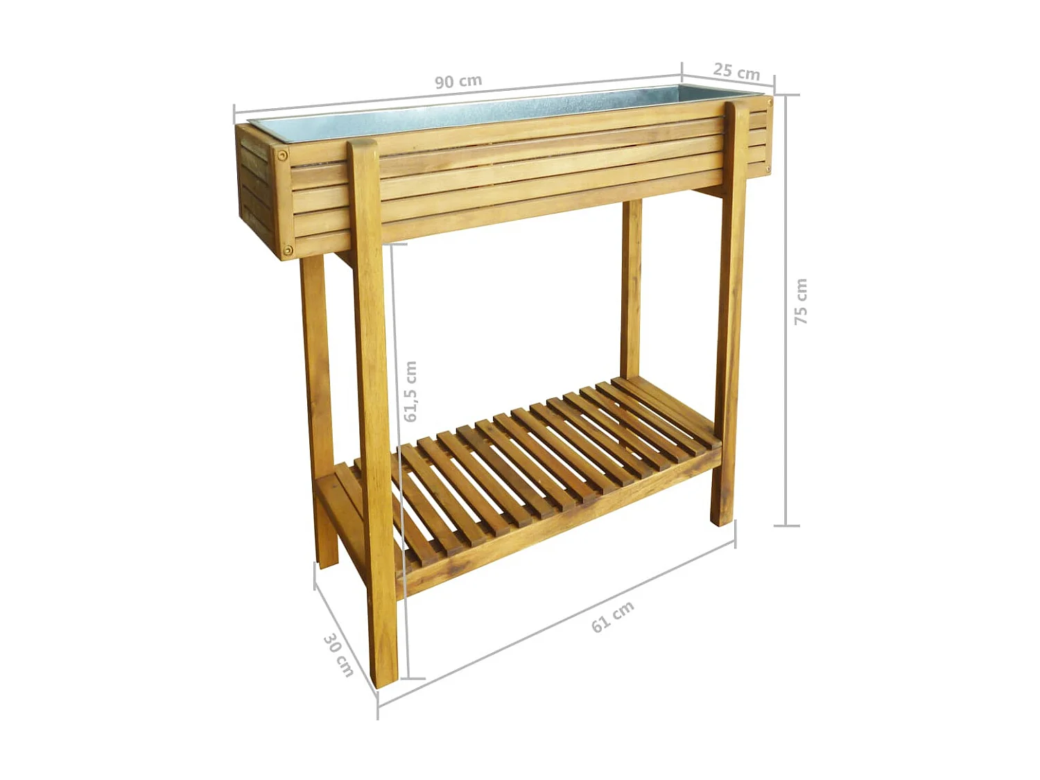 Jardinière Bois massif d'acacia et zinc