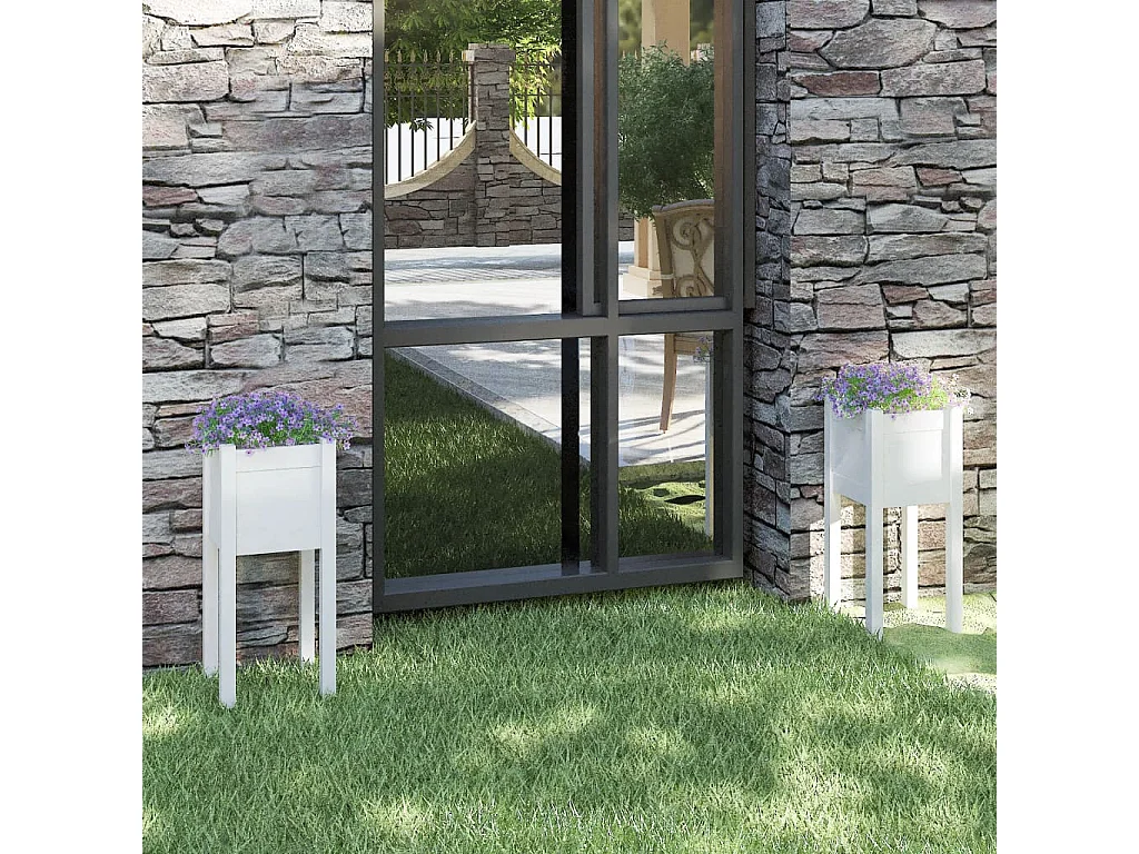Jardinières d'extérieur 2 pcs Blanc 31x31x70 Bois de pin